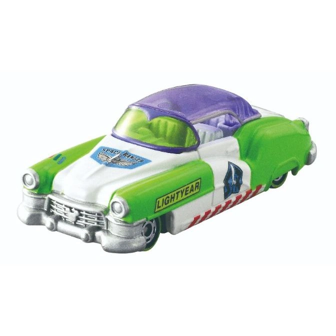 Buzz Lightyear themed toy car with purple, white, and green colors.