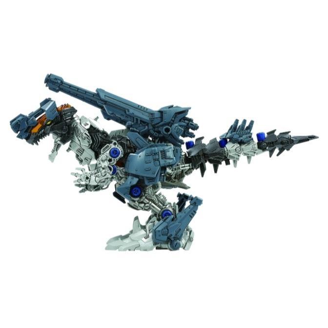  Grey Zoids dinosaur toy with large cannon on back, standing pose.