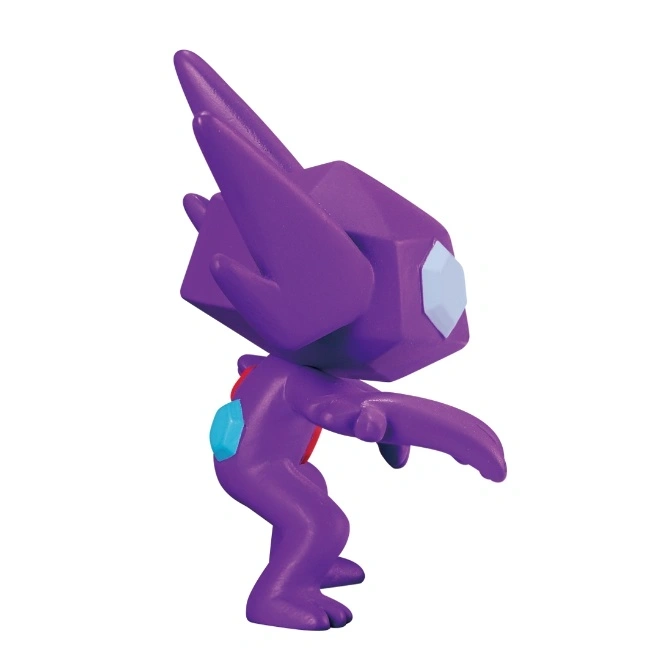  Purple Sableye toy figure with gem details, standing.