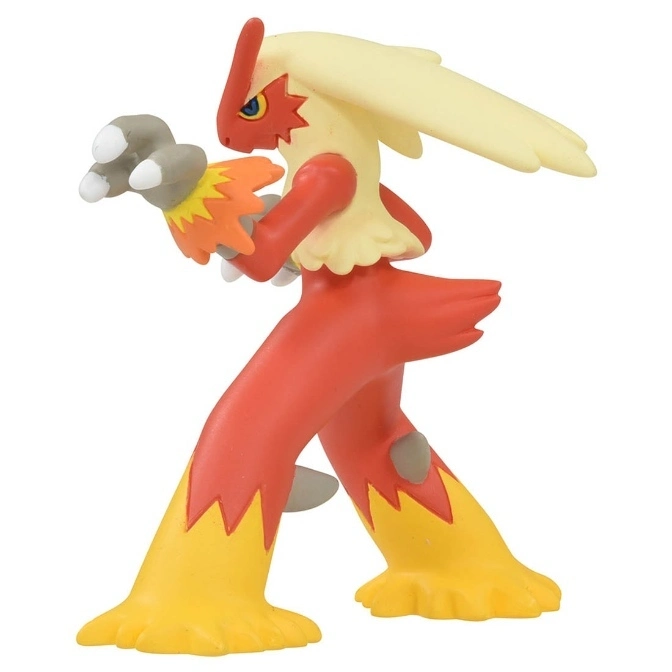  Blaziken figurine in fighting stance, red body with yellow accents and flame wrists.