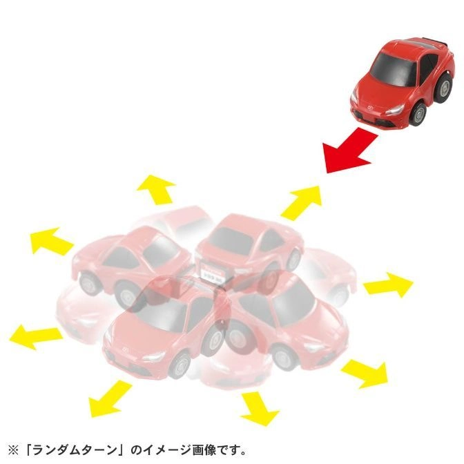  Red toy car with arrows showing random movement.