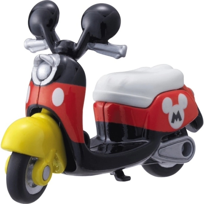 Mickey Mouse themed toy scooter with red, black, and yellow coloring.