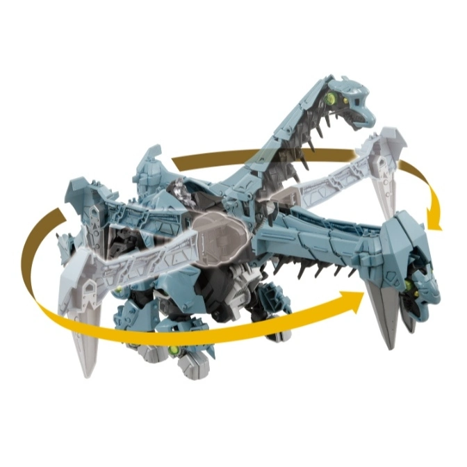  Blue robotic dragon toy with rotating wings and head, showcasing transformation feature.