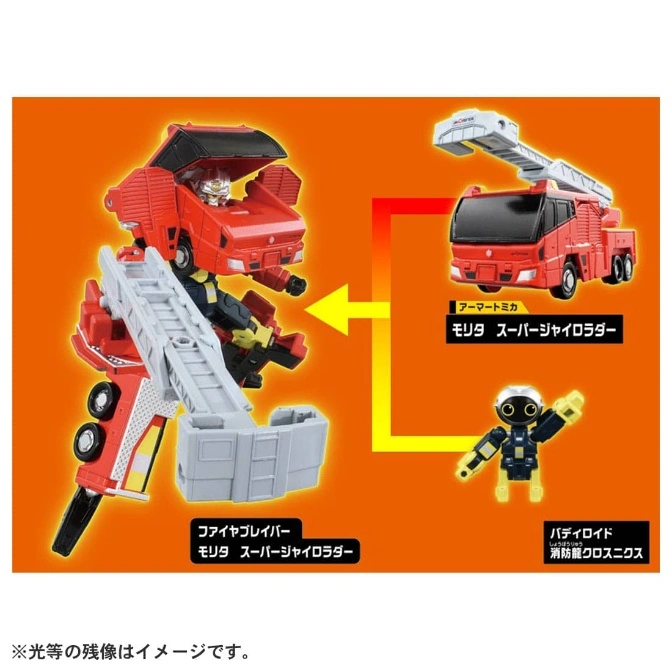  Fire truck robot toy transforming from vehicle to robot with ladder and small figure.