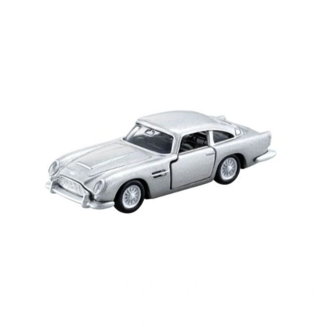 Silver toy Aston Martin DB5 car, a classic coupe.
