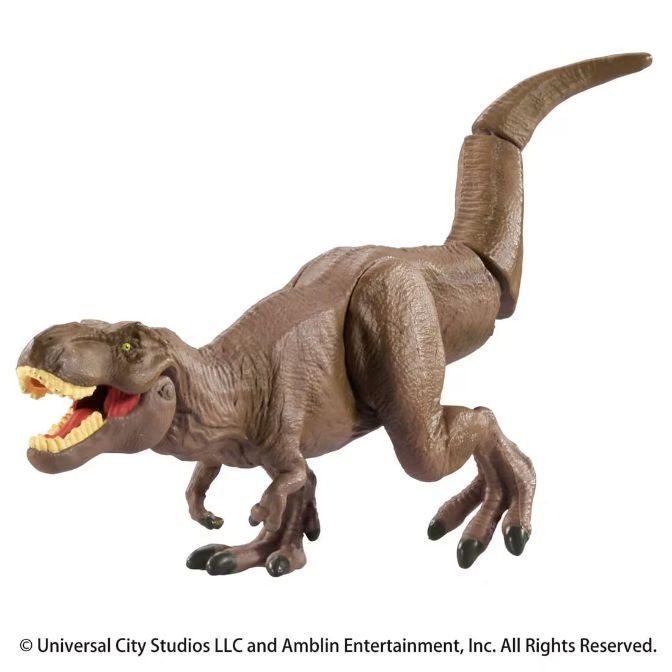  Brown T-Rex toy with articulated tail, open mouth showing teeth.