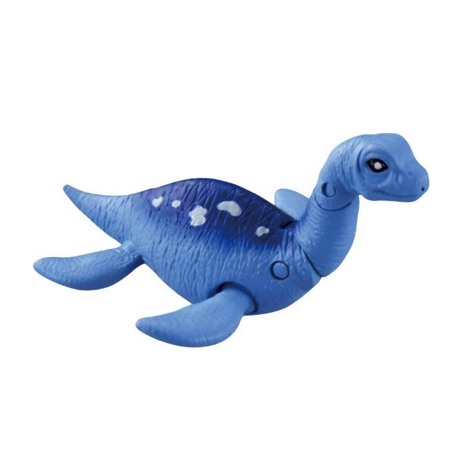  Blue plesiosaur toy with white spots, swimming pose.