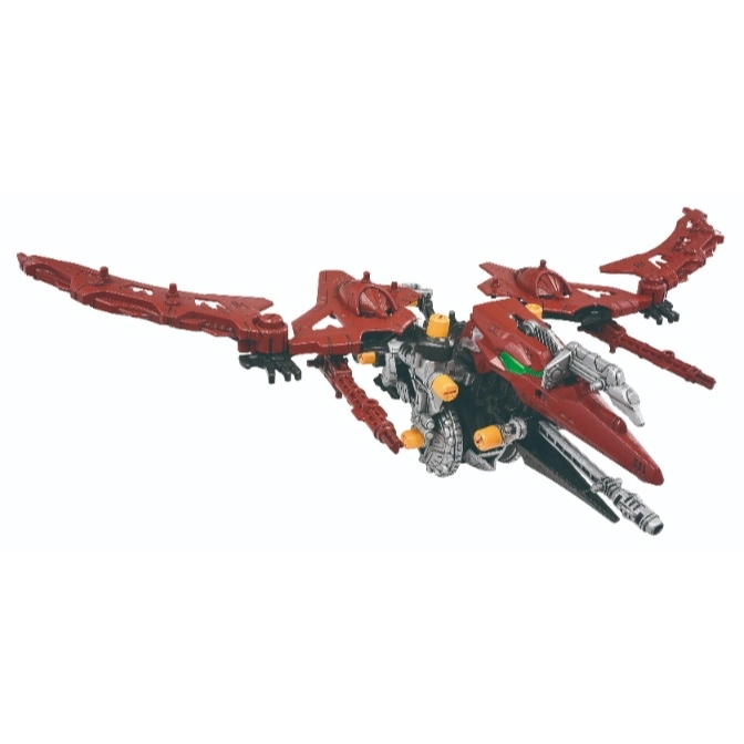 Red and grey Zoids Iron Kong toy with wings extended.