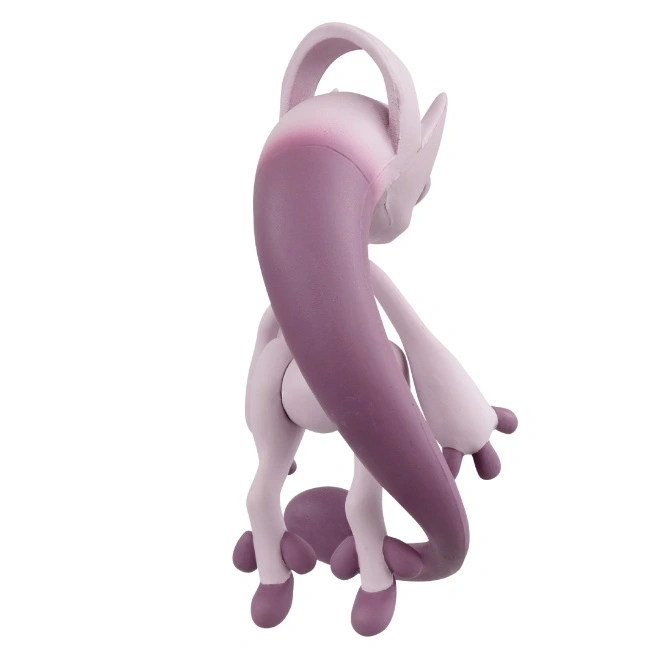  Purple Mewtwo figurine with a long tail and head tubes, viewed from behind.