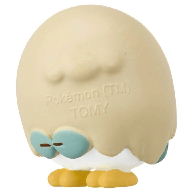  Rowlet Pokémon TOMY toy figure, rear view, showing markings and feet.