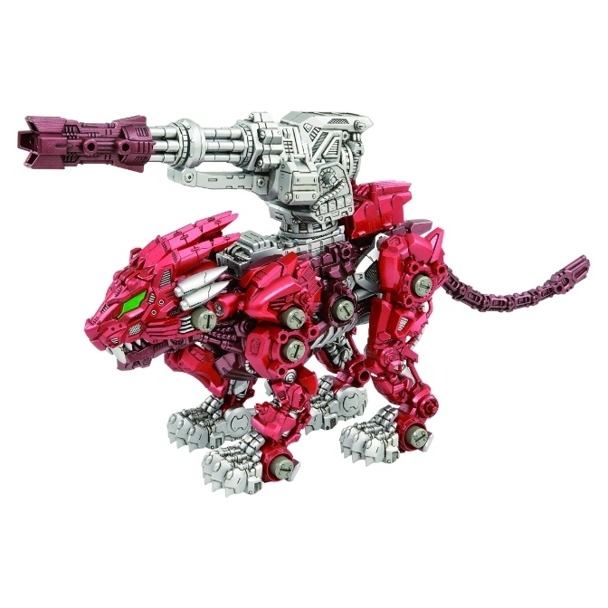  Red Zoids Liger Zero with cannon. A robotic lion toy with detailed armor and weaponry.