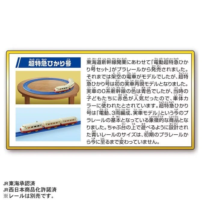 Toy train set with a red and cream bullet train on blue tracks.