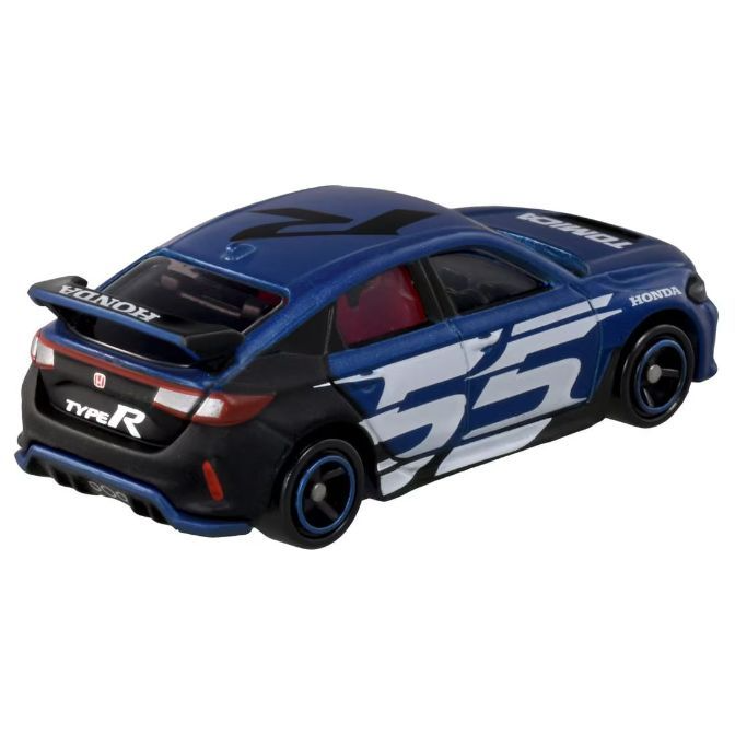  Blue Honda Civic Type R toy car with racing stripes and spoiler.