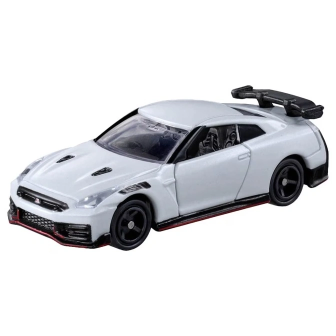  White Nissan GT-R toy car with black wheels and spoiler.