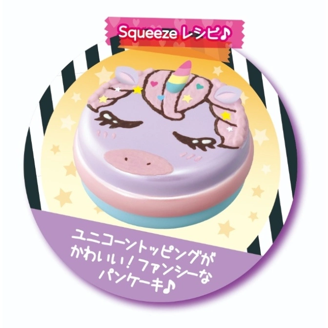  Unicorn pancake squishy toy with pastel layers and cute facial details.