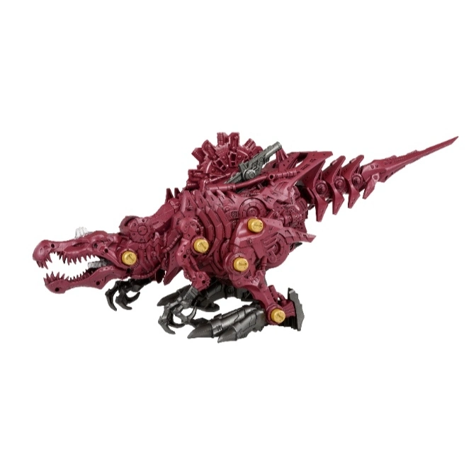  Maroon Zoids Dark Horn toy with gold accents, posed standing.