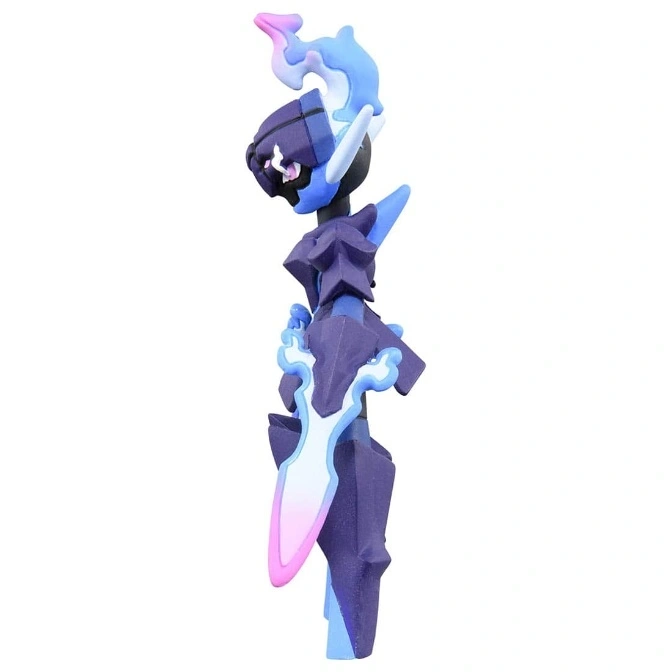  Aegislash Pokémon toy figure with purple body, blue accents, and a pink and white blade.