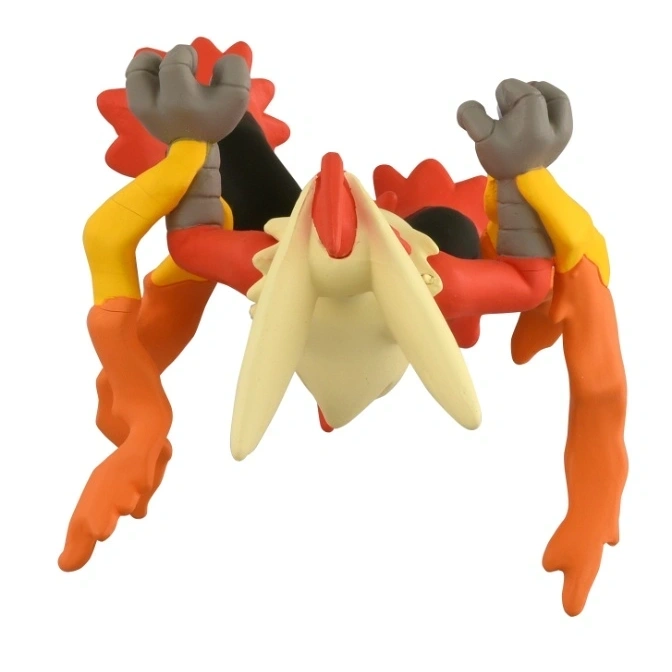  Blaziken toy figure with red, yellow, orange, and gray parts.