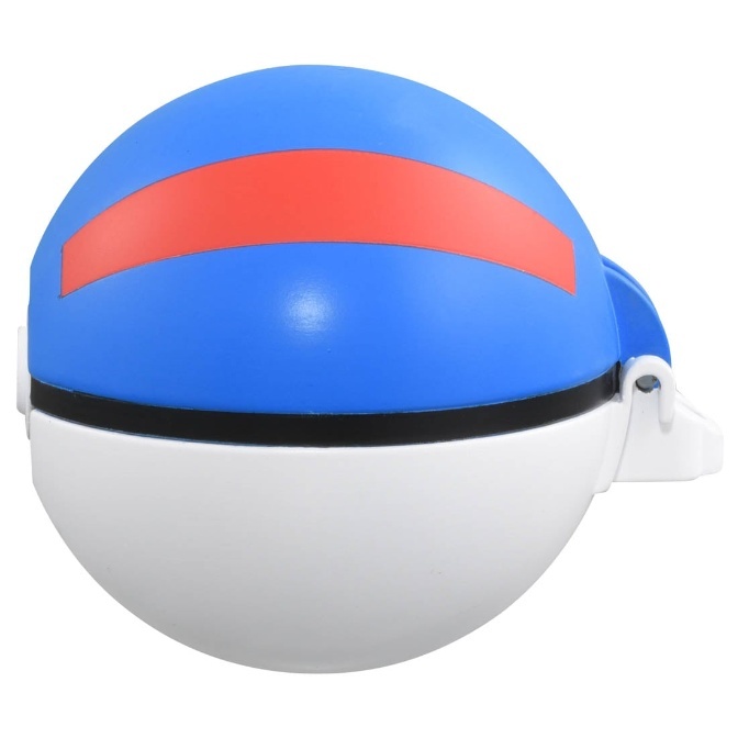 Dive Ball Pokémon toy: blue top with red stripe, white bottom, black band, and white release button.