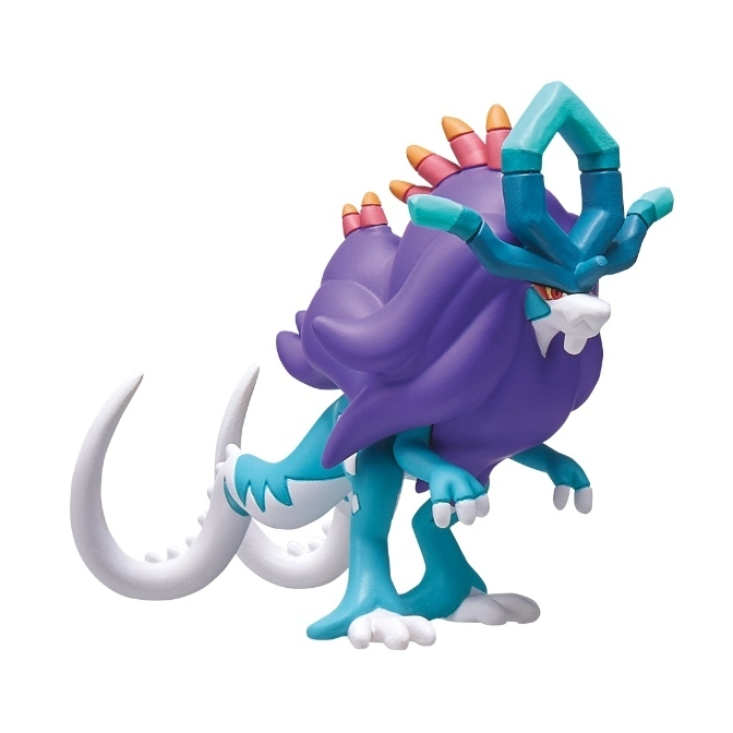  Suicune toy figure with purple mane, teal accents, and white tails.