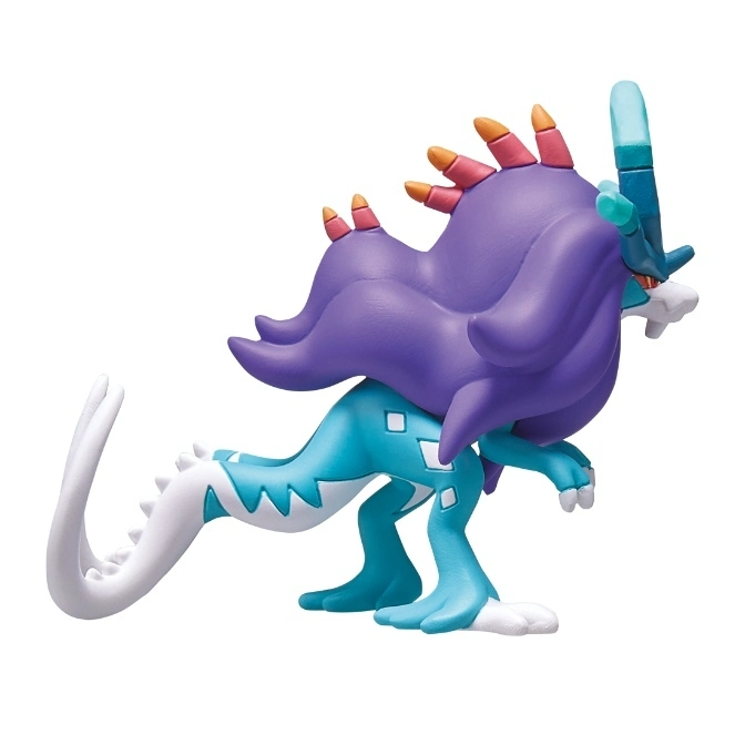  Suicune toy figure with purple mane, blue body, and white tail.