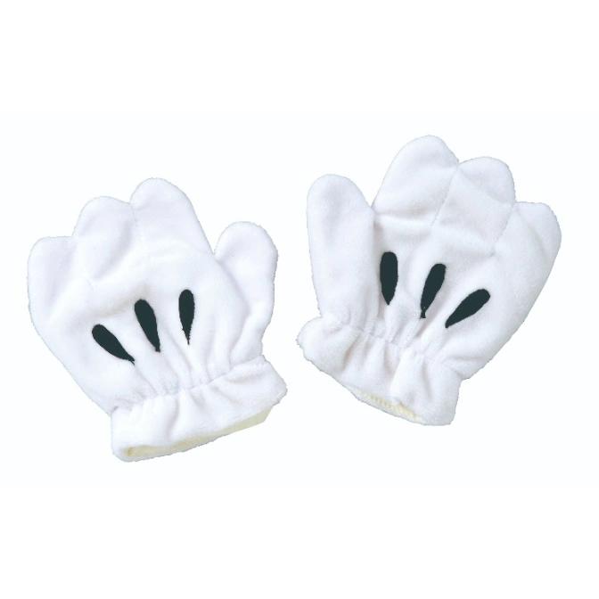 Pair of white Mickey Mouse gloves with black accents.