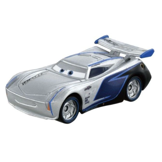 Silver and blue 'Cars' toy car with spoiler.