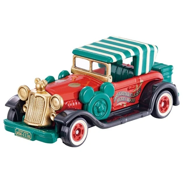  Mickey Mouse Dreamstar Classic toy car with striped roof, red body, and mouse-ear wheels.
