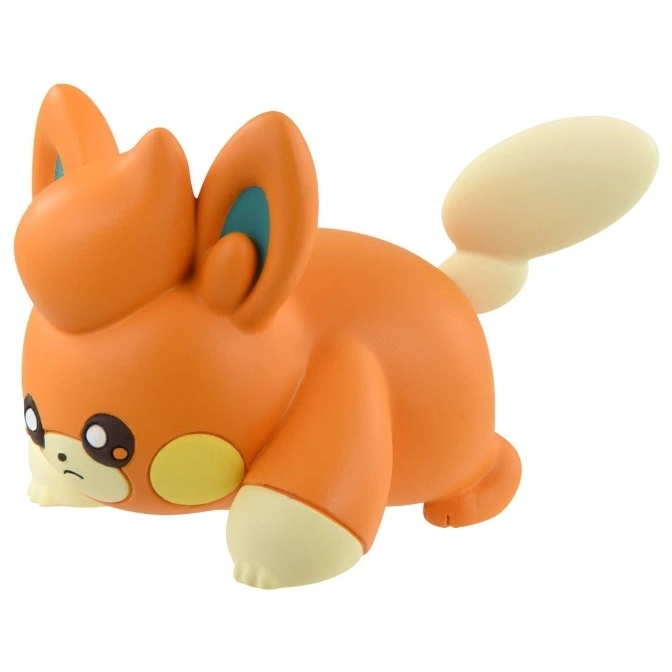 Orange Fennekin toy with cream tail and paws, lying down.