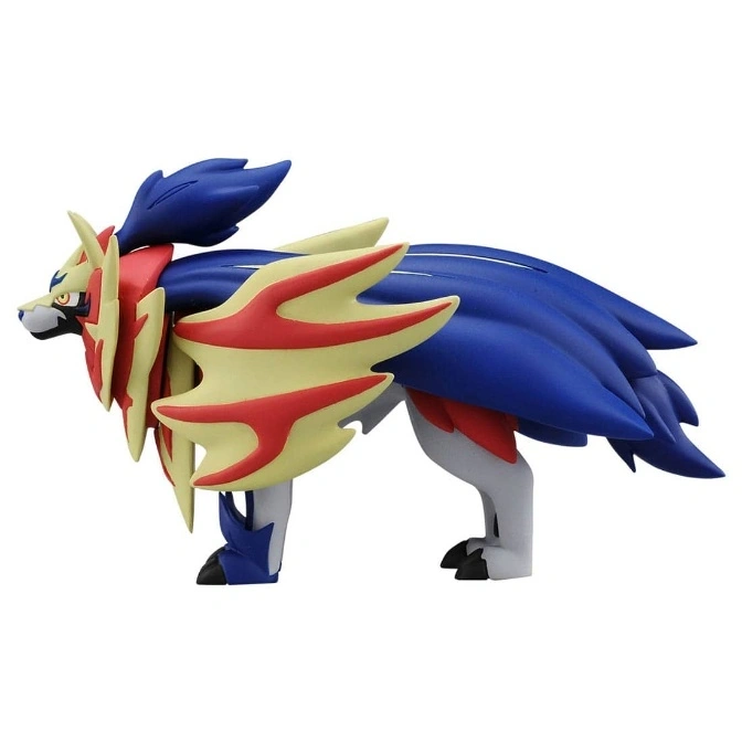 Zacian Hero of Many Battles figure, blue and white with sword-like yellow and red accents.