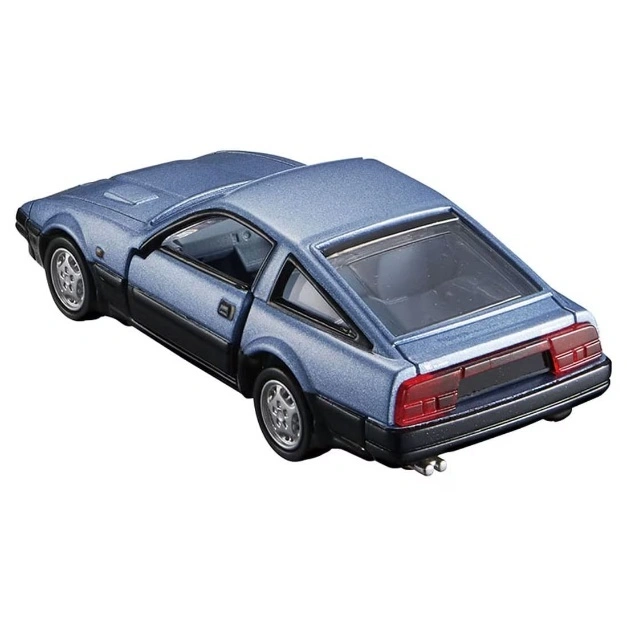  Blue toy car with black trim, silver wheels, and a hatchback design.
