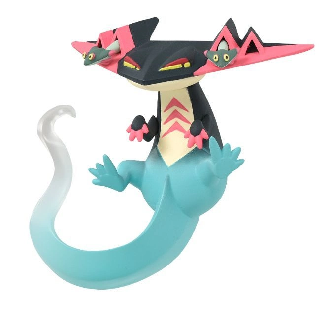  Dragapult toy figure with pink and black accents, and a translucent blue tail.
