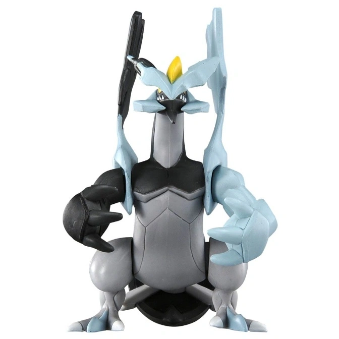 Kyurem toy figure with black, gray, and light blue coloring in a crouching pose.