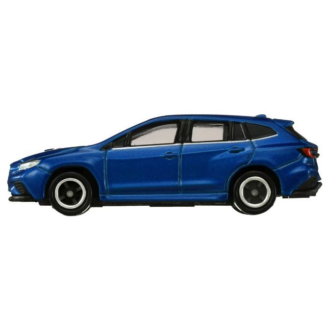  Blue Subaru Levorg toy car, side view. Diecast model with detailed wheels and body.