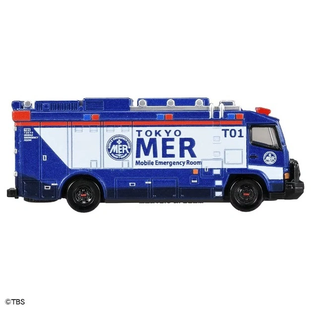  Blue and white toy Tokyo MER mobile emergency room vehicle with red accents.