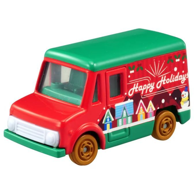  Red and green toy truck with "Happy Holidays" and house decorations.
