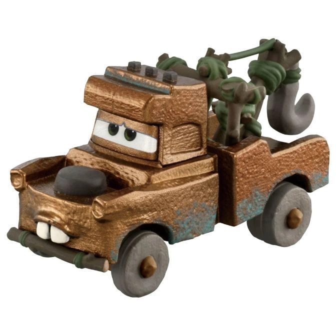 Toy tow truck Mater from Cars, with tow hook and buck teeth.