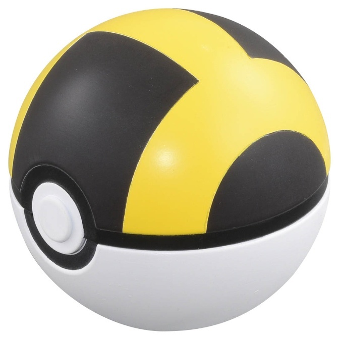 Dusk Ball Pokémon toy with black, yellow, and white sections.