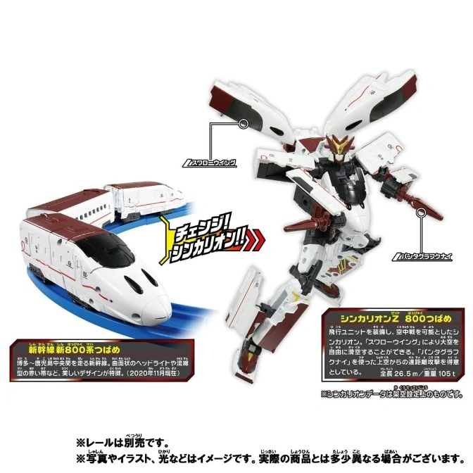  Shinkalion Z 800 Tsubame toy: train transforms into robot with wings and weapons.