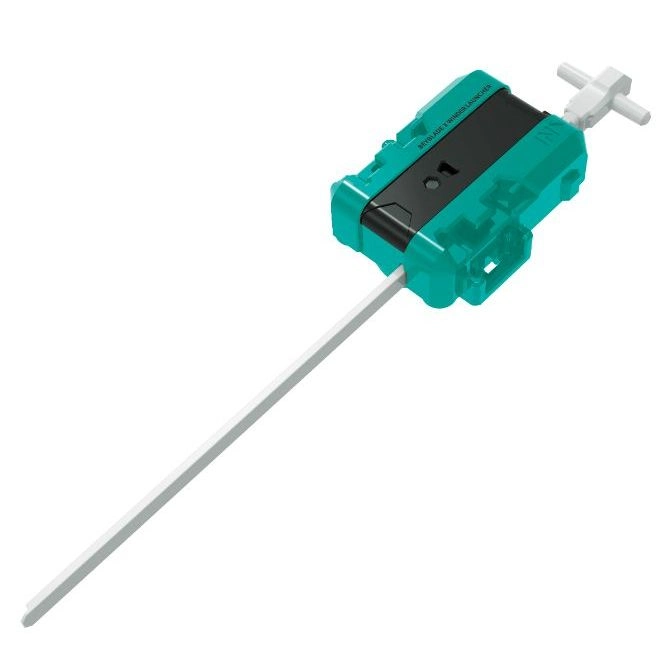  Beyblade launcher with a long white ripcord and a turquoise and black grip.