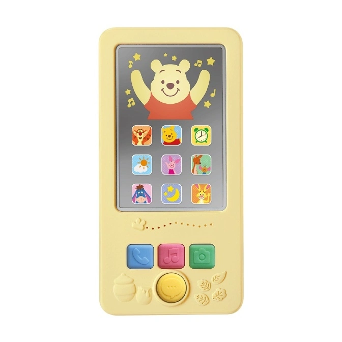 Winnie the Pooh toy phone with character icons and colorful buttons.