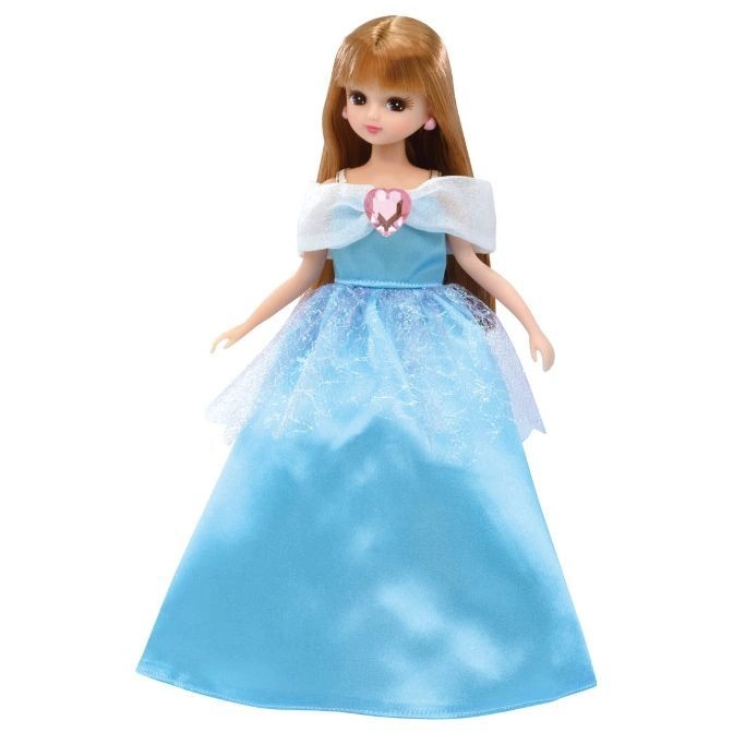  Doll with long brown hair wearing a blue gown with a heart-shaped jewel.