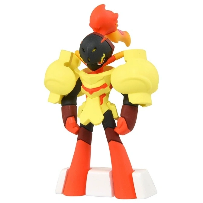  Magmortar toy figure with yellow arms, orange legs, and a flame on its head.