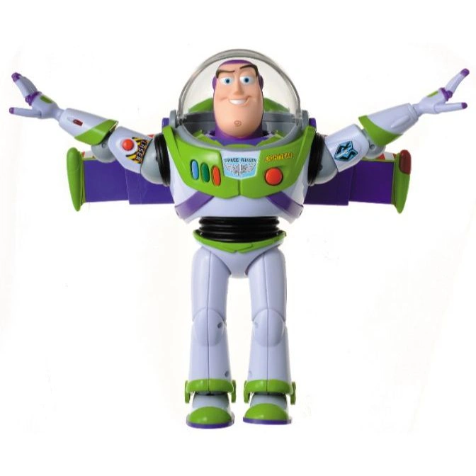  Buzz Lightyear action figure with outstretched arms, wearing his space suit.