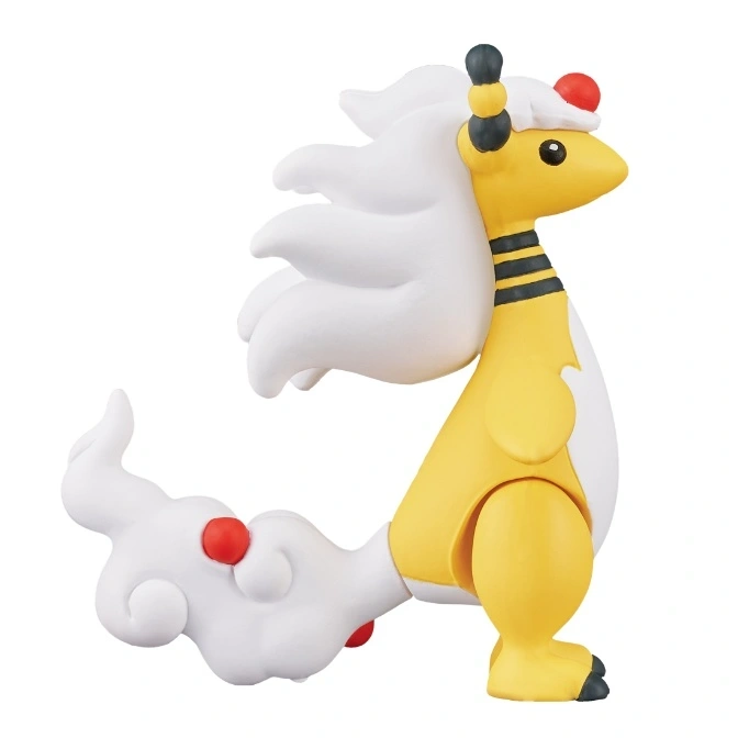  Ampharos toy figure with yellow body, white mane and tail, and red orbs.