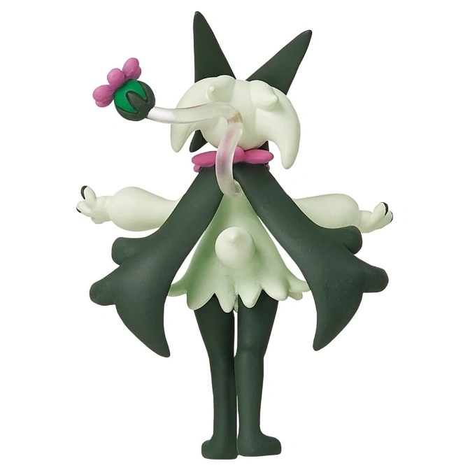  Marshadow Pokémon figure with flower, dark green and white, standing.