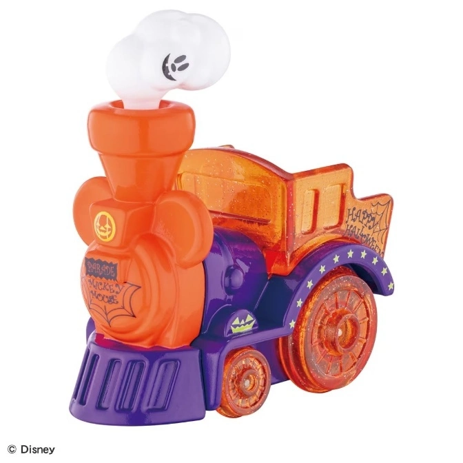 Halloween Mickey Mouse Parade train toy with orange and purple colors.