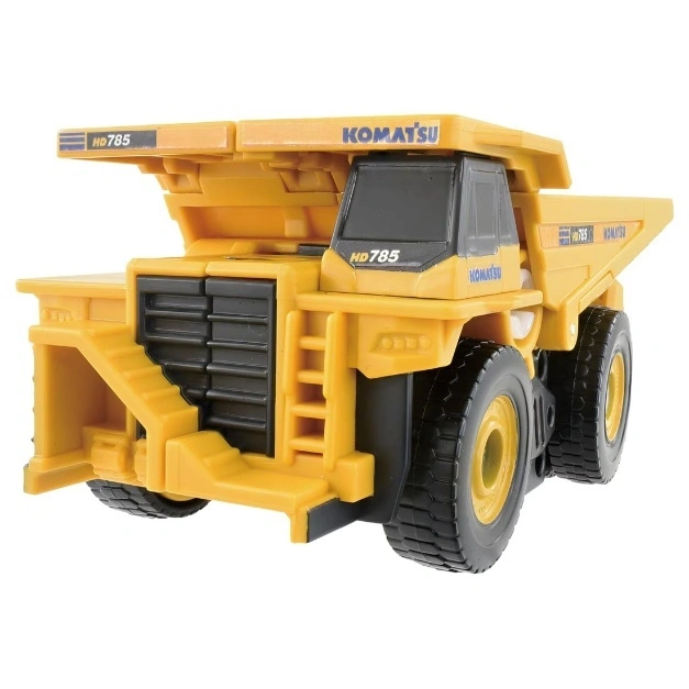  Yellow Komatsu HD785 toy dump truck with black tires and visible branding.