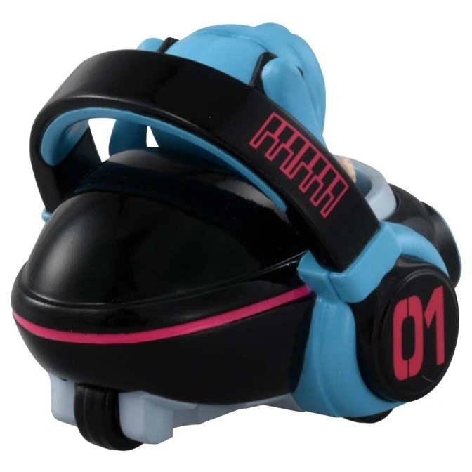  Blue-haired toy car with black body, pink accents, and "01" on the side.