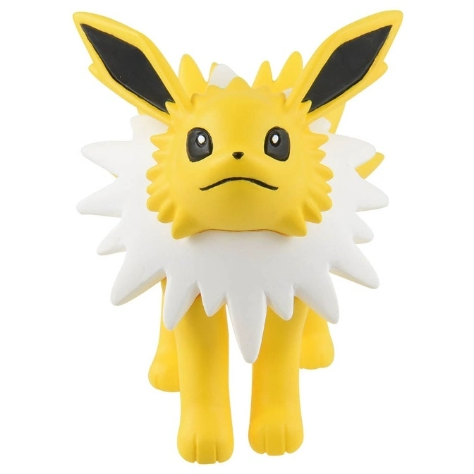  Yellow Jolteon toy with spiky white mane and black-tipped ears.